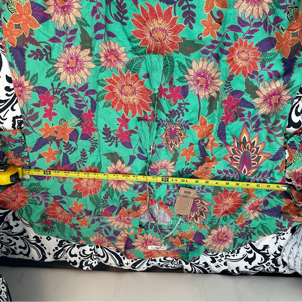 NATURAL LIFE green dress or tunic with Orange, Pink & Purple Floral Print - Picture 5 of 7